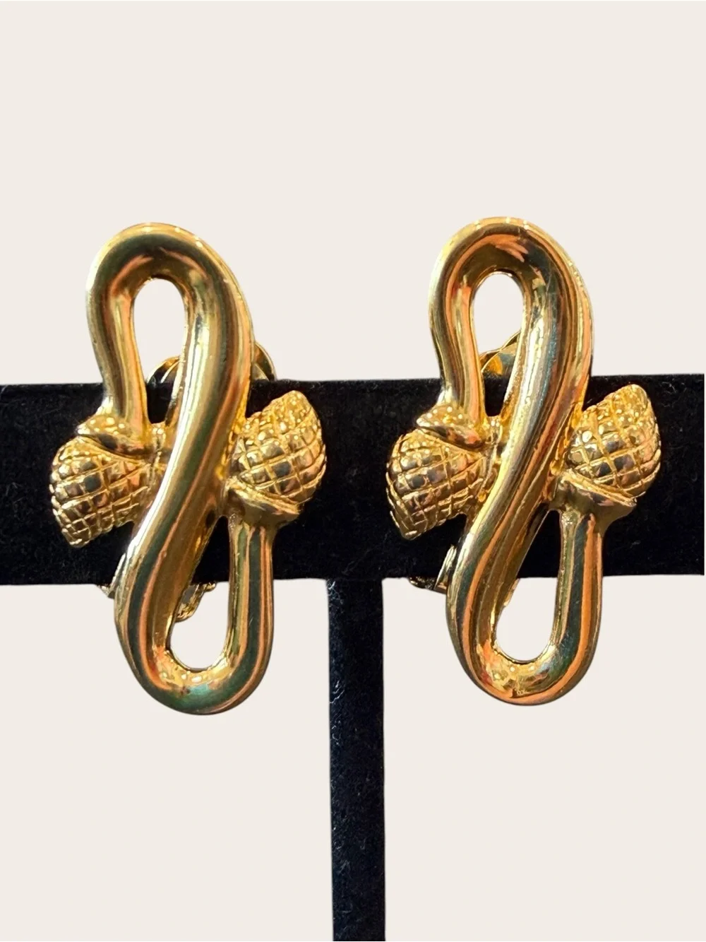 Fendi Gold-Tone Sculptural Acorn Loop Clip-On Earrings